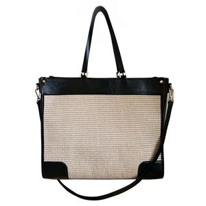 Anna Paola Handmade Leather And Woven Fabric Large Tote